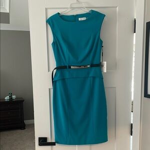 Calvin Klein Blue Sleeveless Sheath Midi Dress